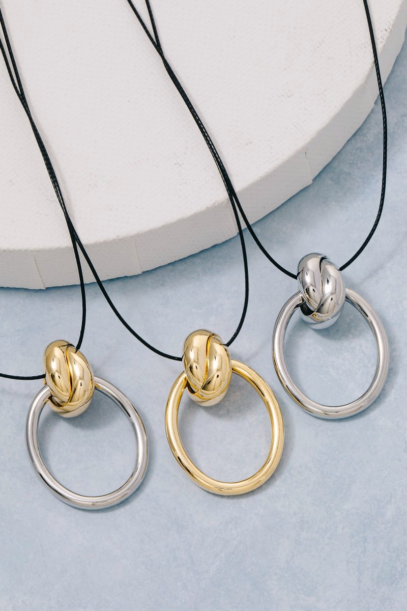 Metallic Oval Hoop Pendant Dainty Cord Necklace