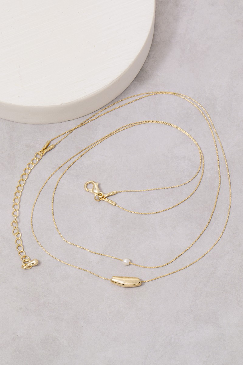 Layered Chain Pearl Bead Pendant Necklace