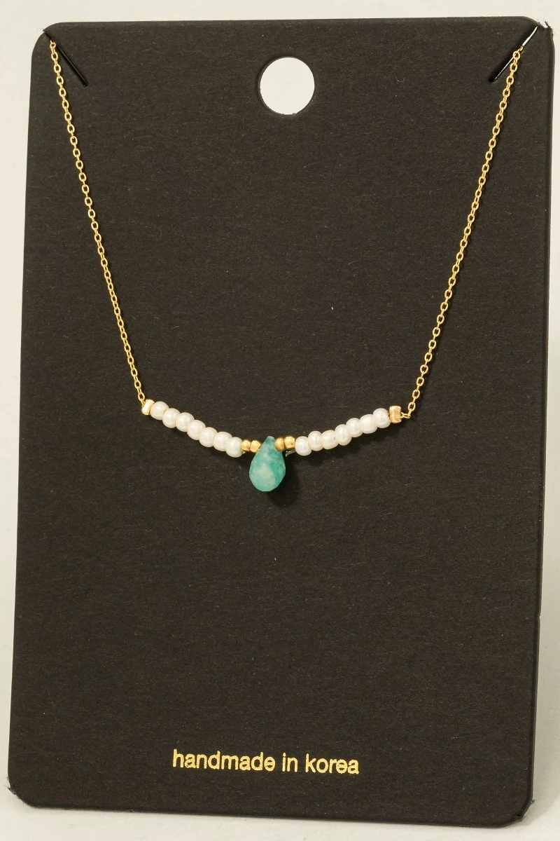 Teardrop Stone Beaded Bar Charm Necklace