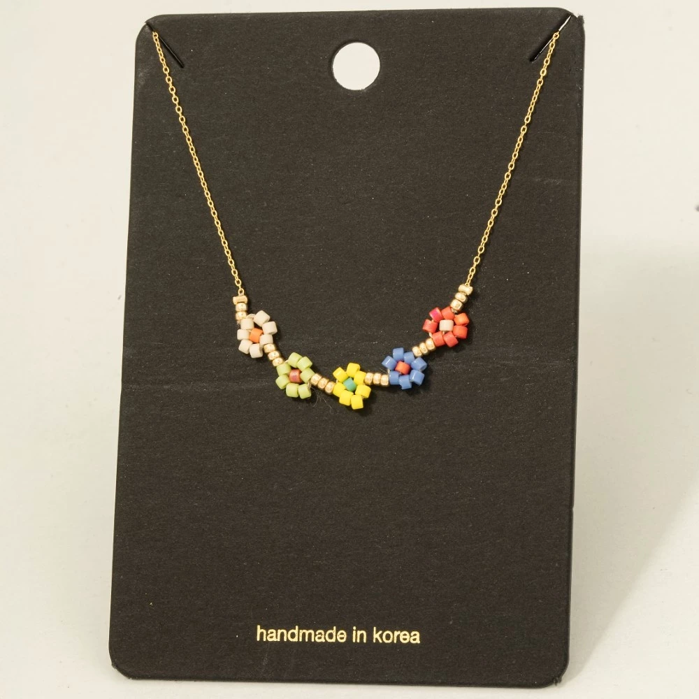 Dainty Seed Beaded Flower Charms Necklace