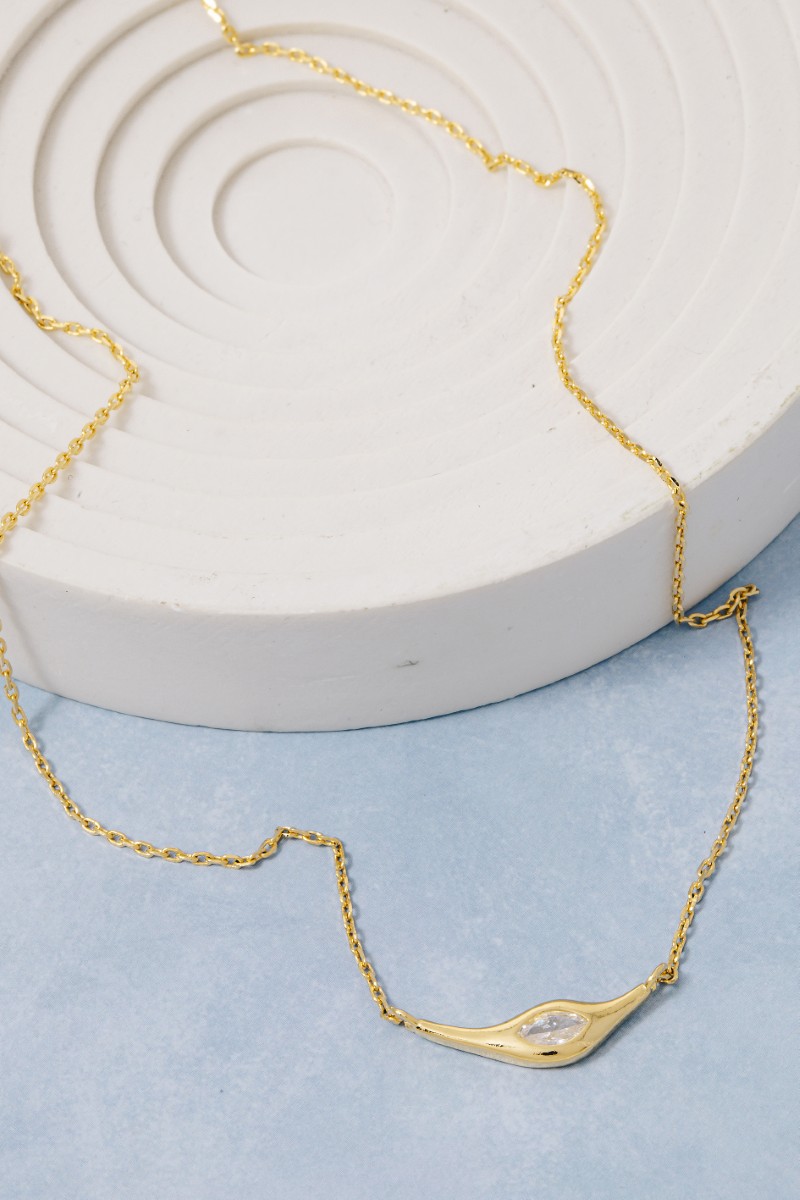 Long Ornate Cz Stud Pendant Necklace