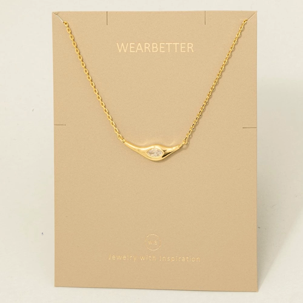 Long Ornate Cz Stud Pendant Necklace