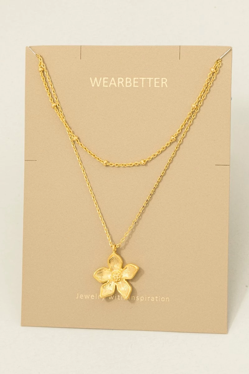 Layered Chain Flower Pendant Necklace
