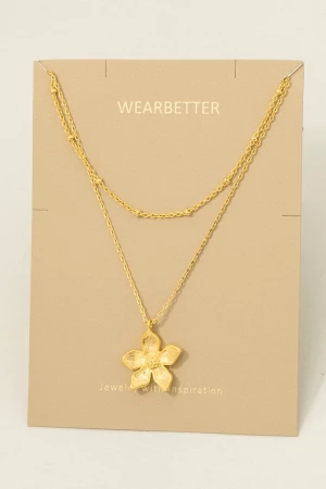 Layered Chain Flower Pendant Necklace