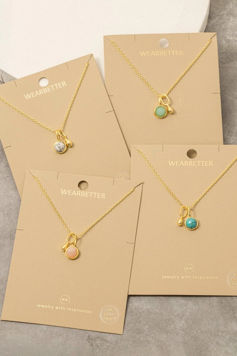 Gold Dipped Mini Gemstone And Tear Pendant Necklace