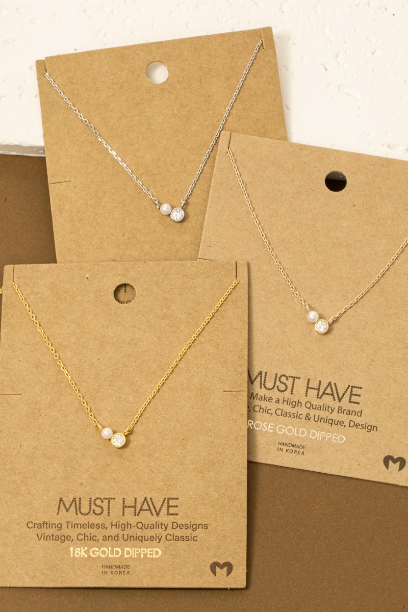 Mini Pearl And Cz Stud Charm Necklace