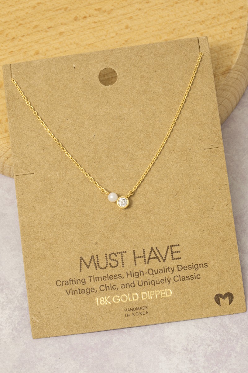 Mini Pearl And Cz Stud Charm Necklace