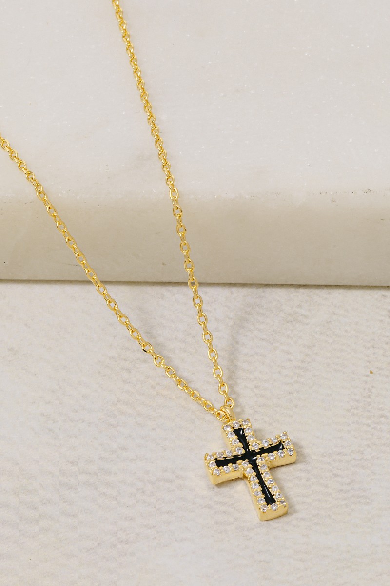 Gold Dipped Enamel Cross Pendant Necklace