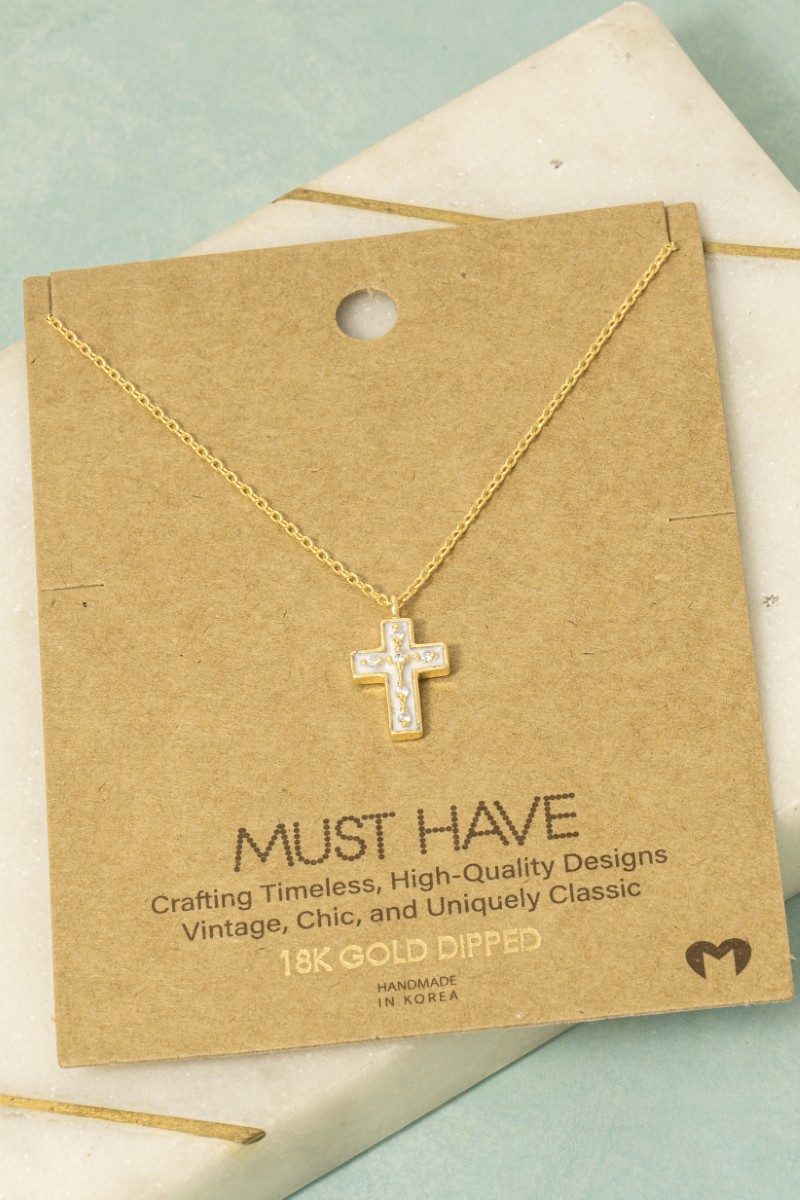 Gold Dipped Enamel Cross Pendant Necklace