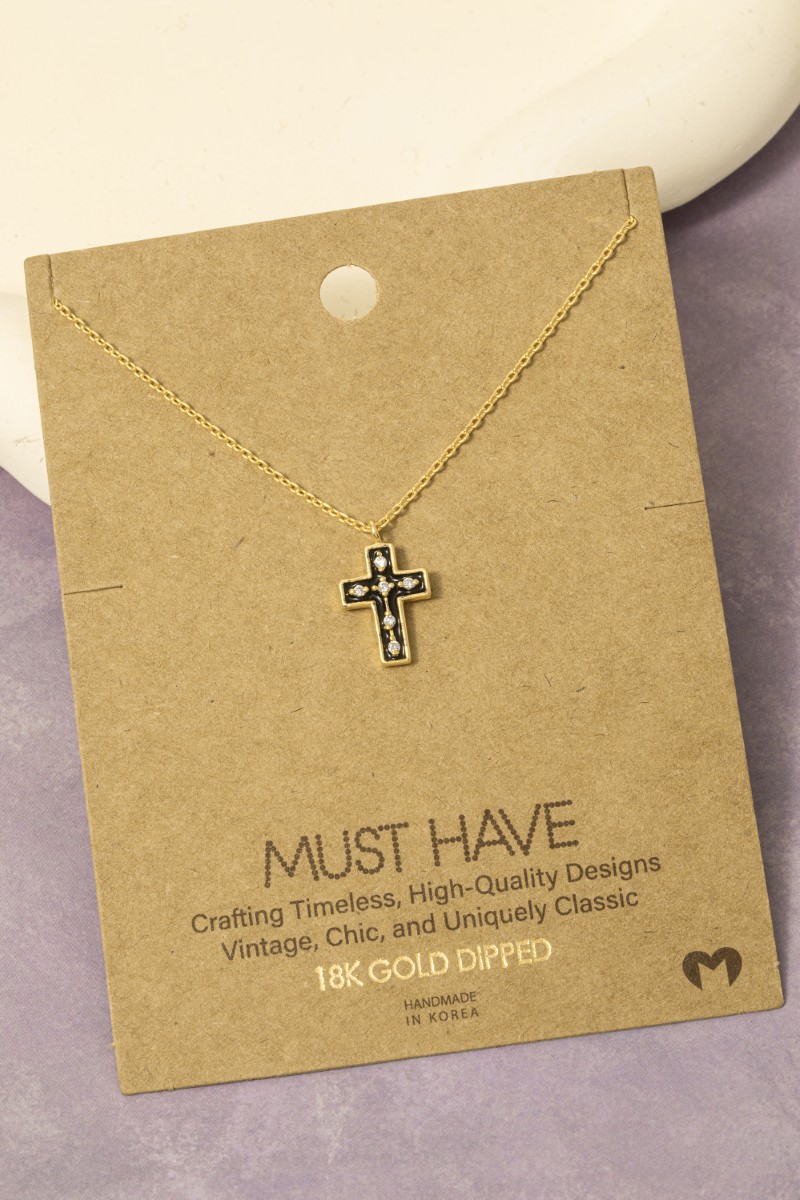 Gold Dipped Outline Enamel Cross Pendant Necklace