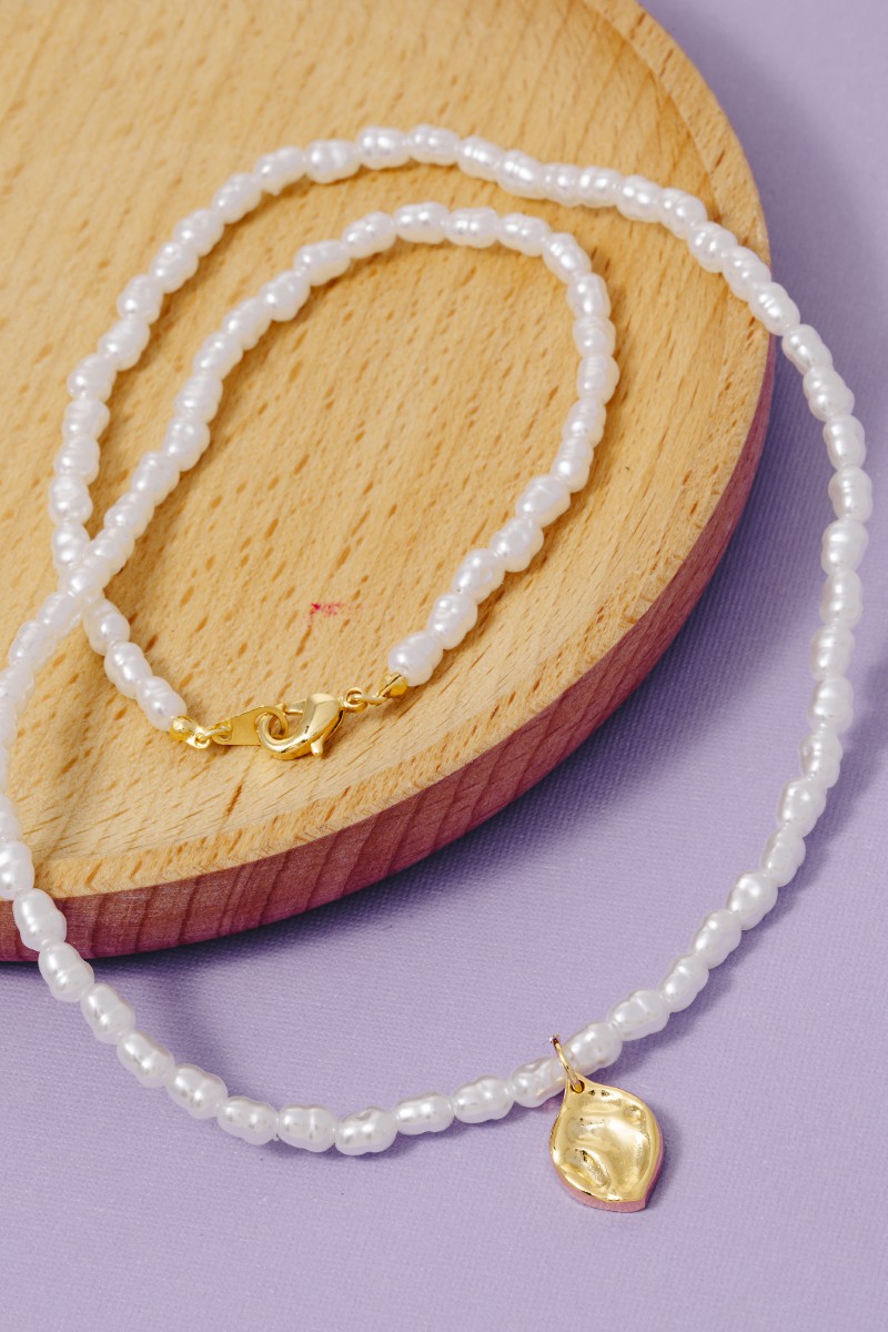 Pearl Beaded Disc Pendant Necklace