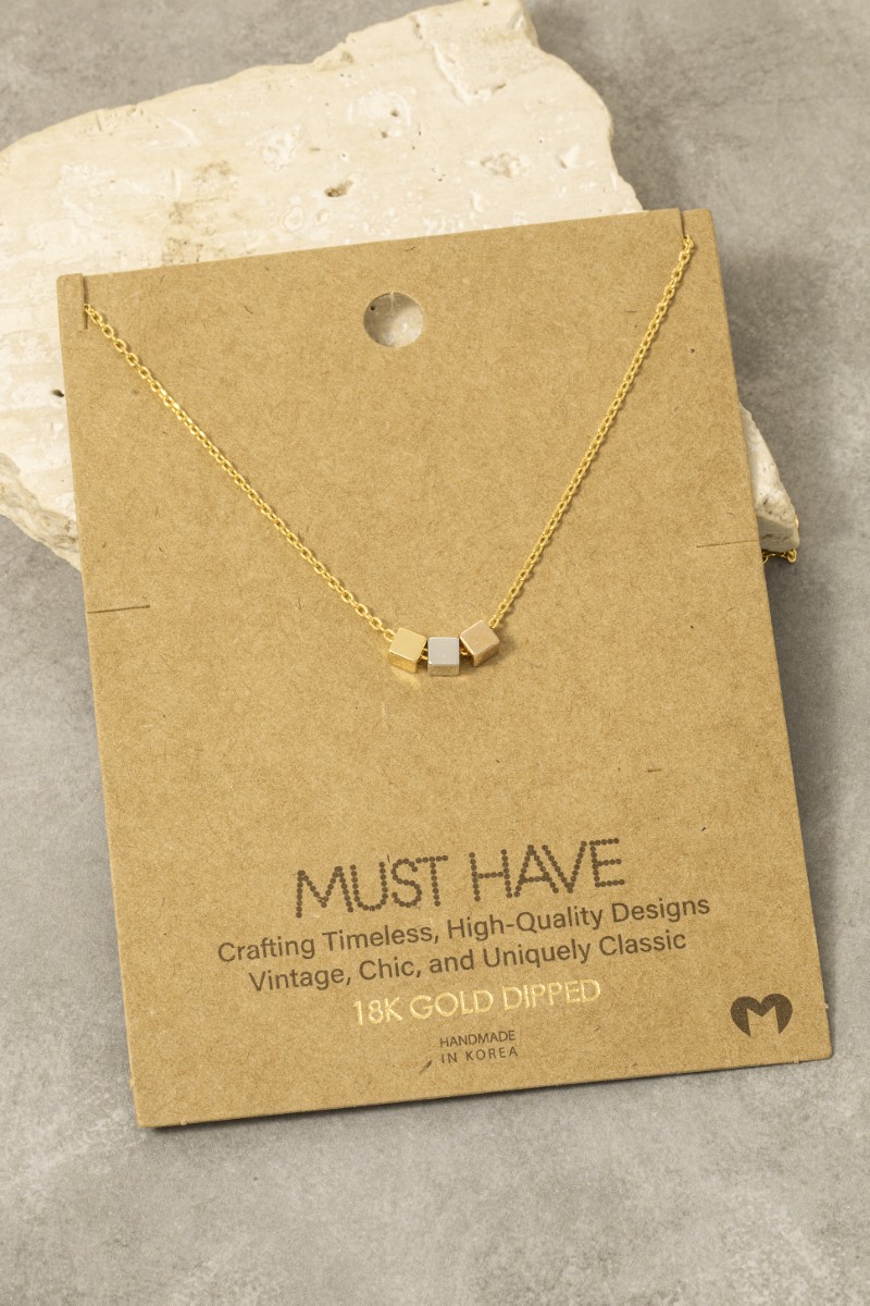 Gold Dipped Triple Cube Charm Necklace