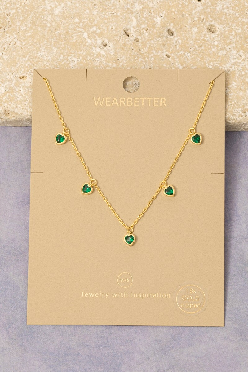 Gold Dipped Cz Heart Station Necklace