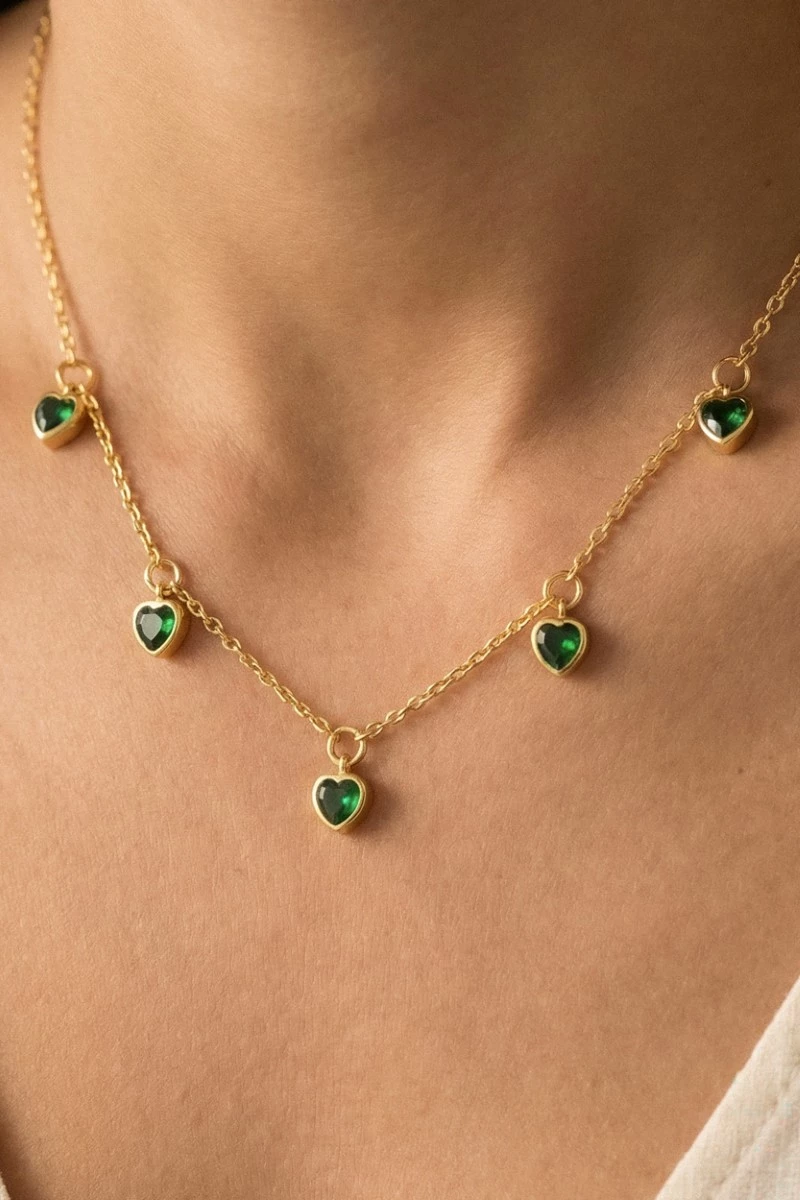 Gold Dipped Cz Heart Station Necklace