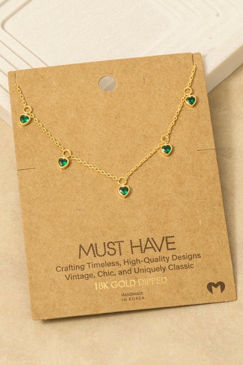 Gold Dipped Cz Heart Station Necklace