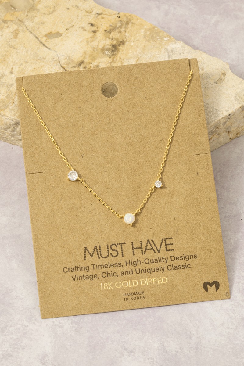 Gold Dipped Cz Stud And Gemstone Charm Necklace