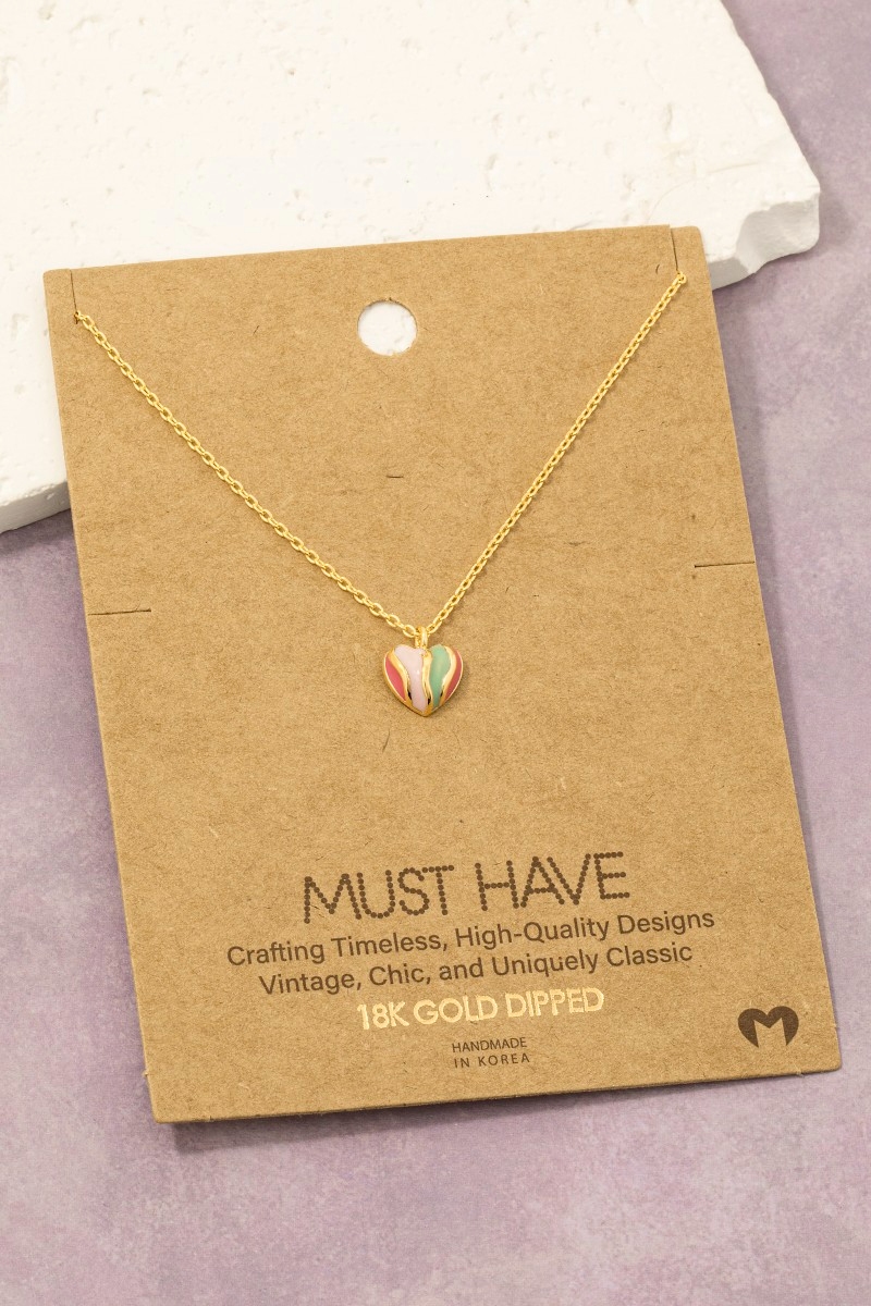 Gold Dipped Rainbow Enamel Heart Pendant Necklace