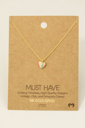 Gold Dipped Rainbow Enamel Heart Pendant Necklace
