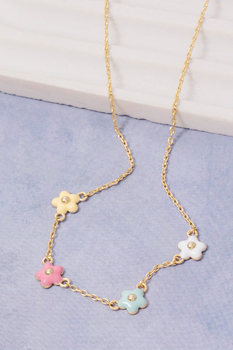 Enamel Flower Station Charm Necklace