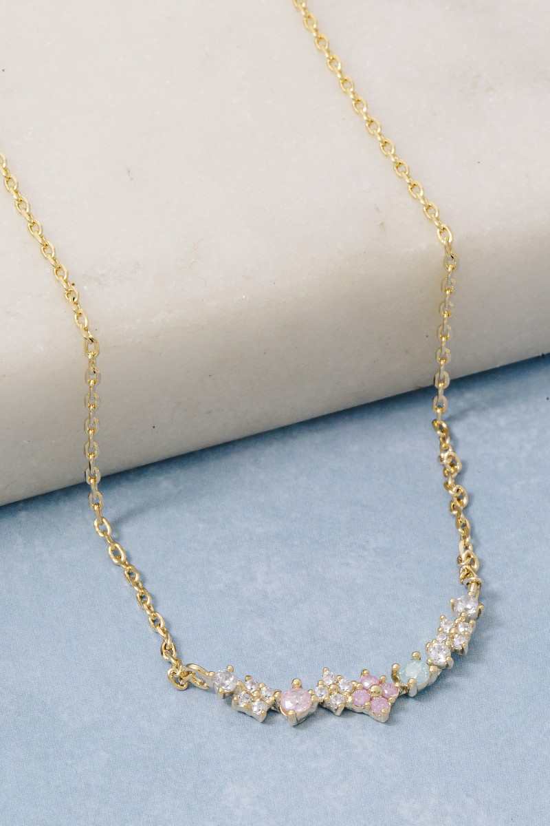 Mini Flower Cz Charm Necklace