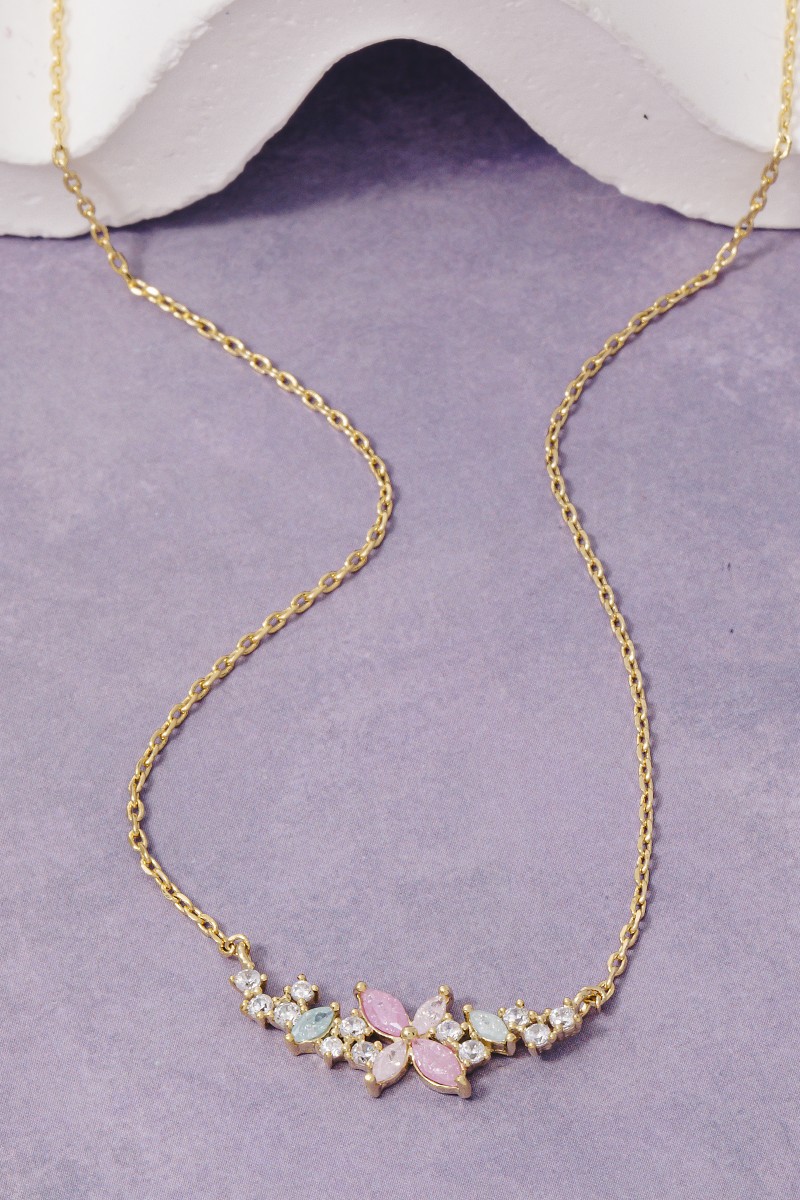 Cz Studs Flower Charm Necklace