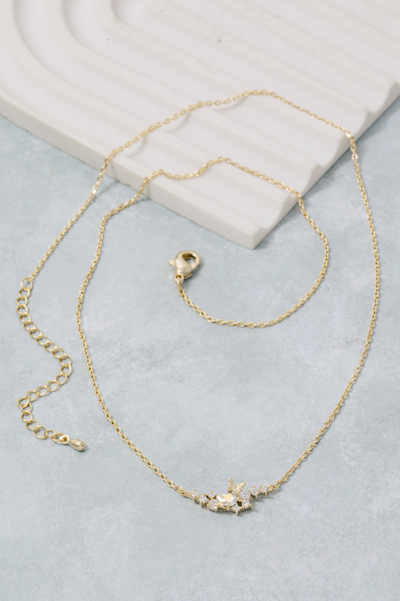 Cz Butterfly Cluster Charm Necklace