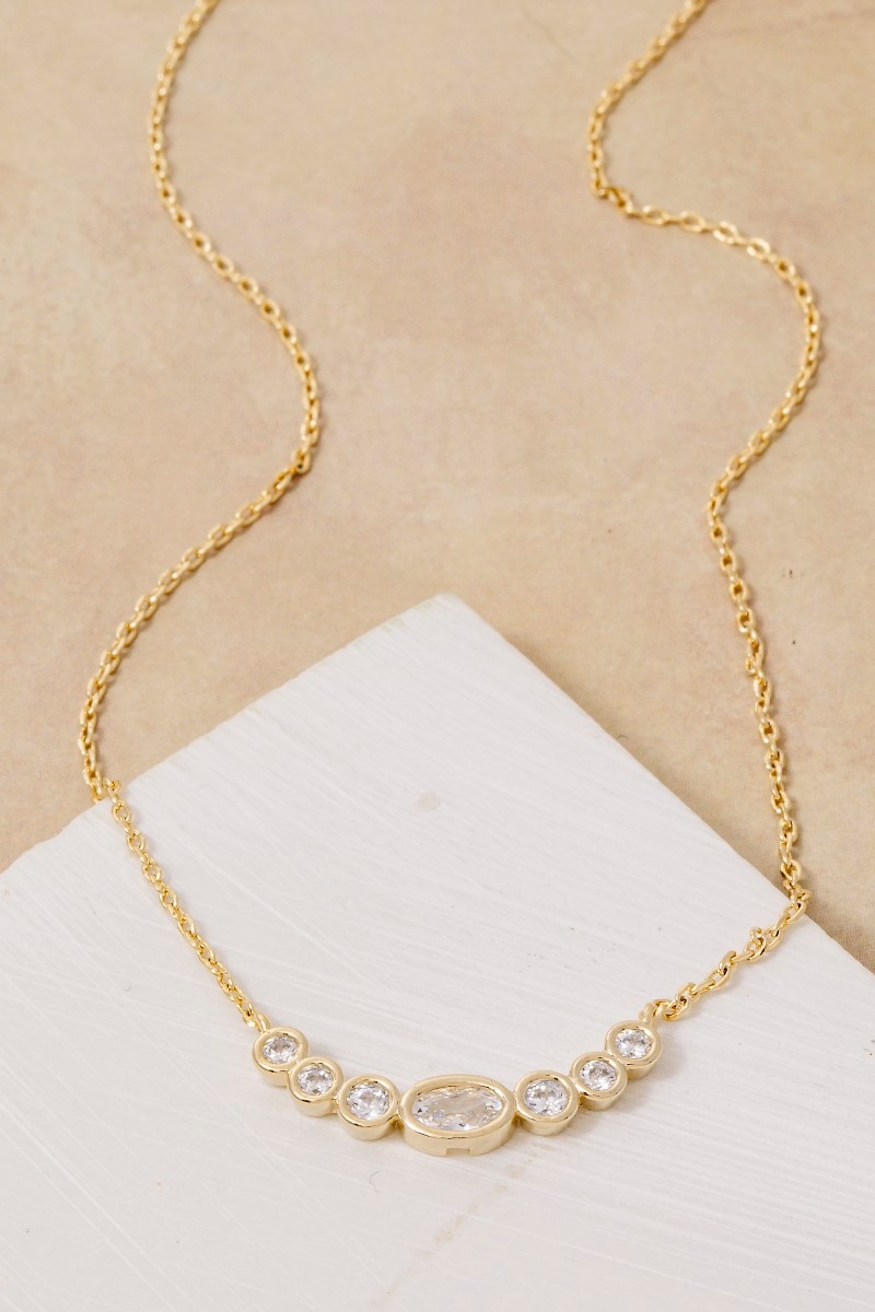 Oval Cz Studs Charm Necklace