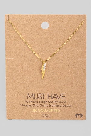 Dual Tone Double Lightning Bolt Pendant Necklace