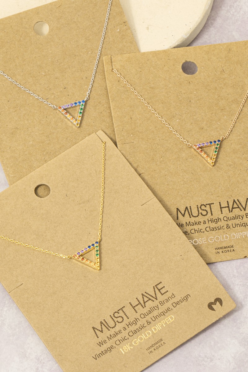 Rainbow Studded Triangle Pendant Necklace