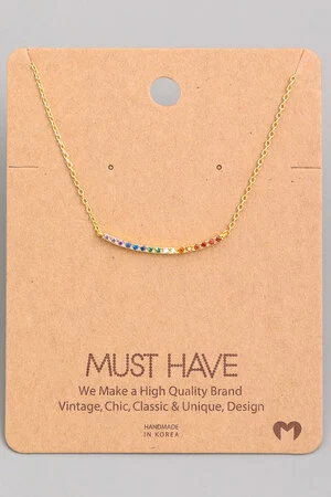 Curved Rainbow Bar Pendant Necklace