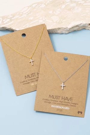 18K Gold Dipped Baguette Cz Cross Necklace