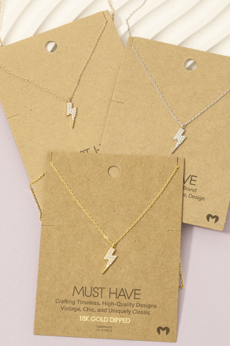 Gold Dipped Cz Lightning Bolt Necklace