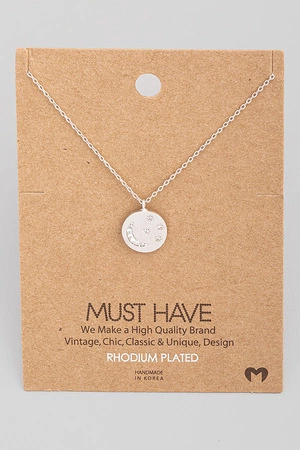 Jeweled Crescent Moon and Mini Stars Coin Pendant Necklace