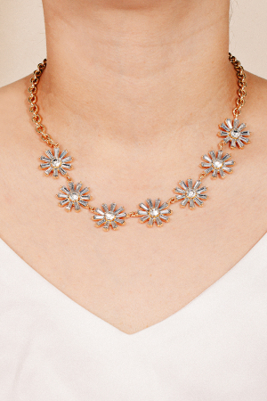 Rhinestone Flower Charms Chain Necklace