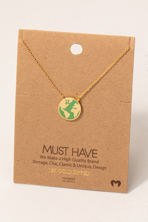 World Map Disc Pendant Necklace