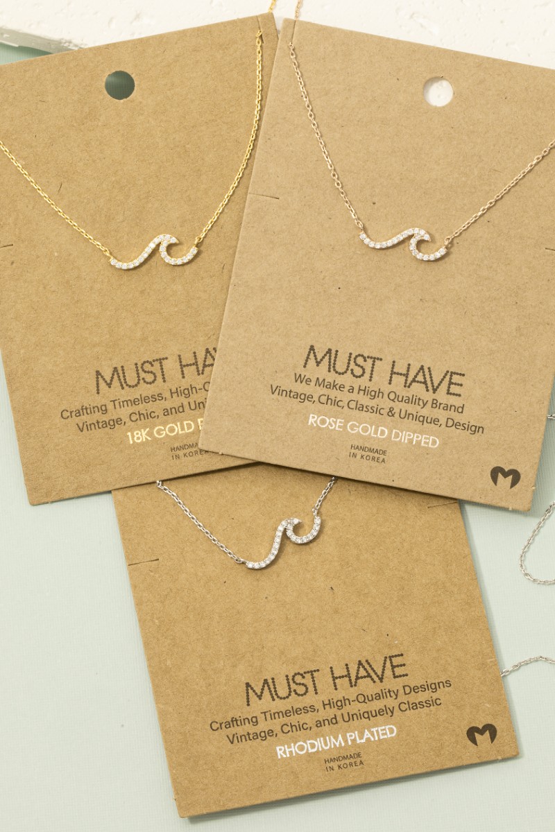 Gold Dipped Pave Wave Pendant Necklace