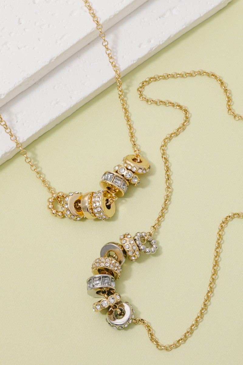 Mixed Studded Rings Charm Chain Necklace