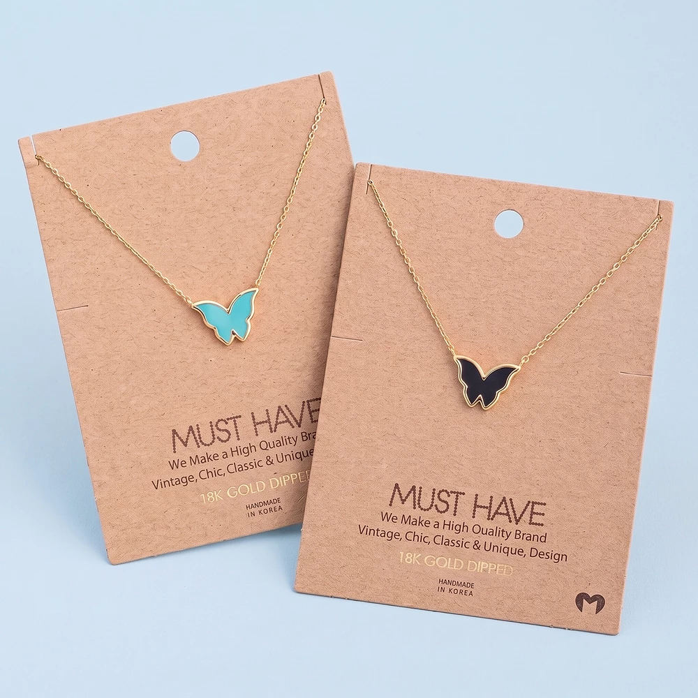 18K Gold Dipped Enamel Butterfly Pendant Necklace