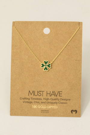 Gold Dipped Green Clover Charm Necklace