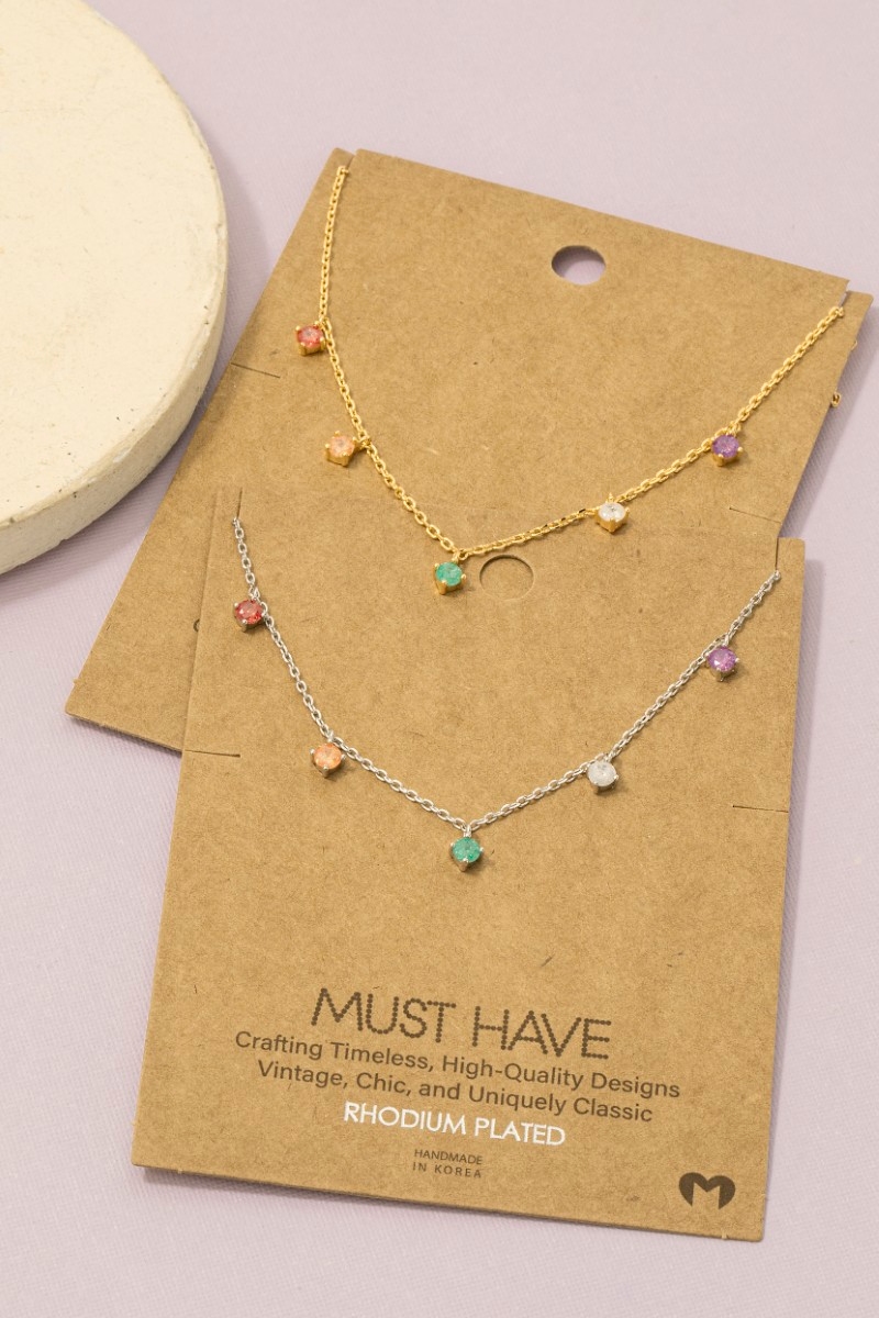 Gold Dipped Crystal Stud Drop Necklace