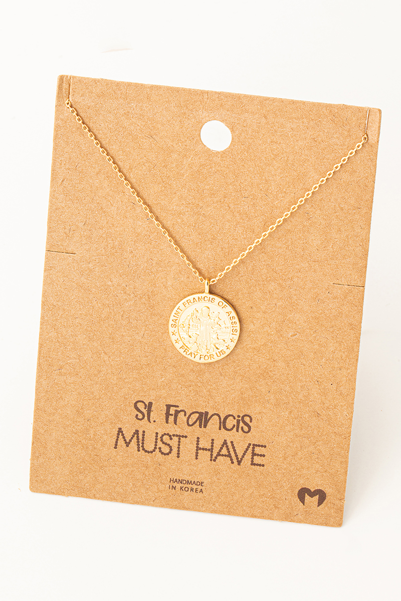 Gold Dipped St Francis Coin Pendant Necklace