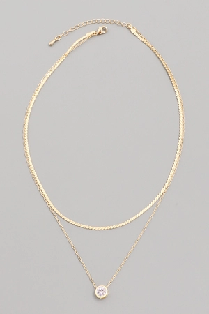 Layered Crystal Stud Pendant Necklace