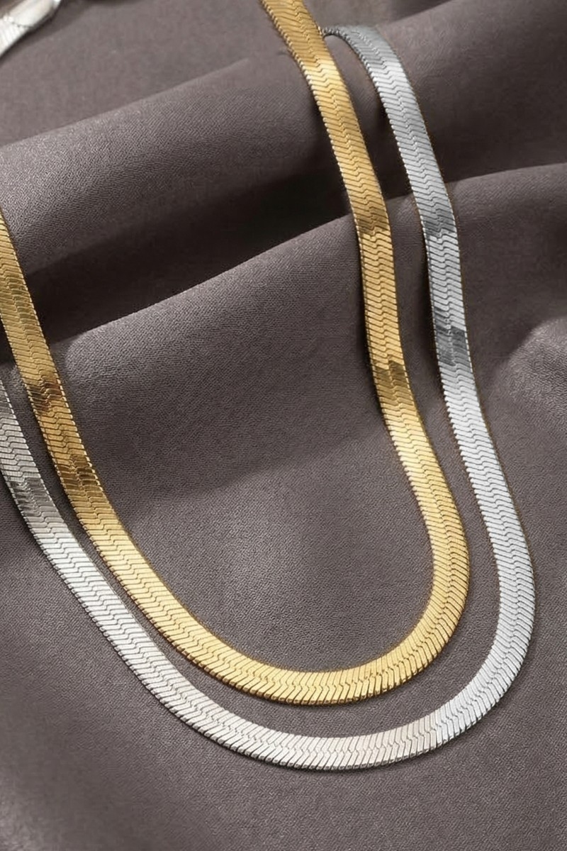 Metallic Herringbone Choker Necklace