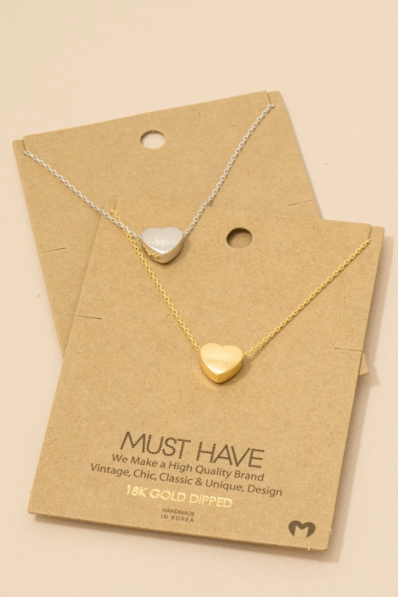 Brushed Gold Dipped Heart Pendant Necklace