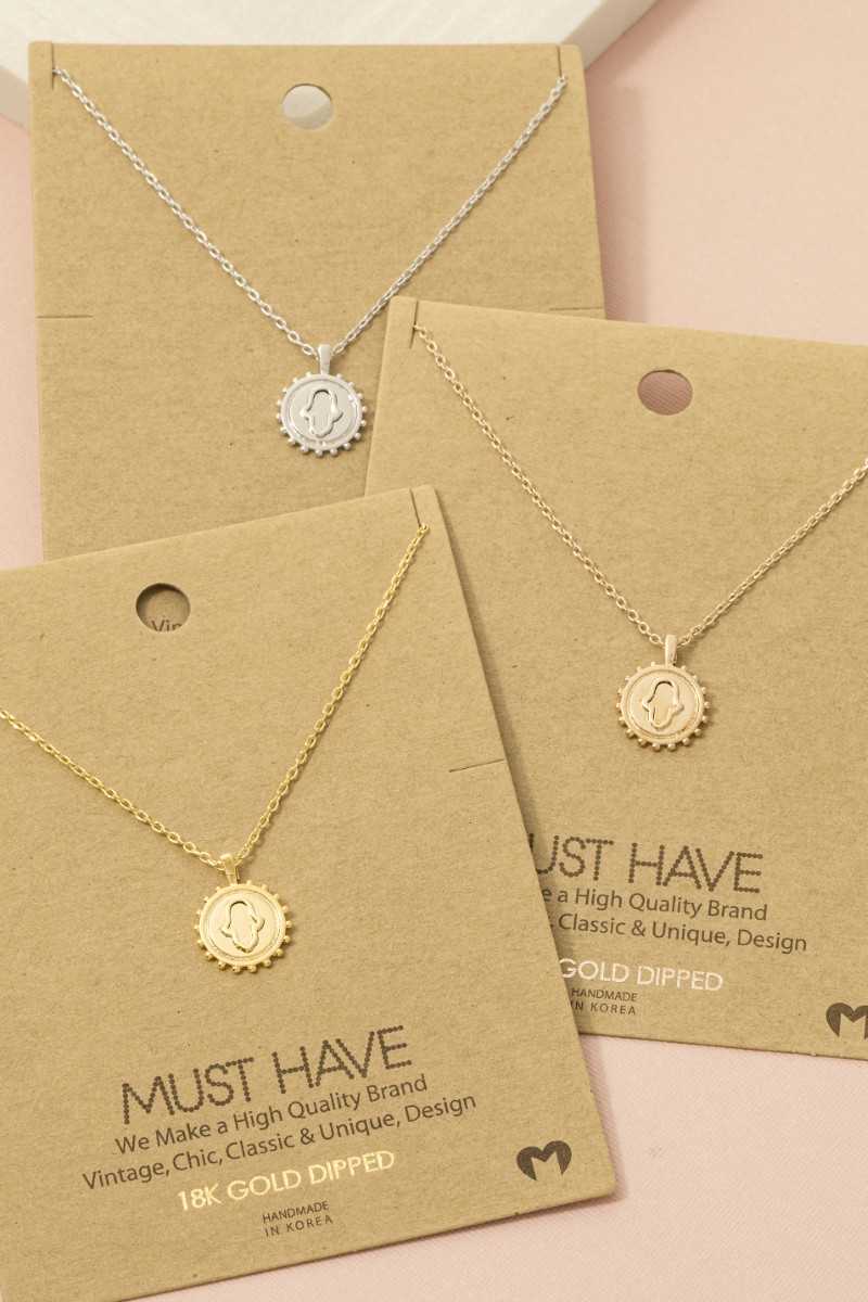 Gold Dipped Hamsa Coin Pendant Necklace