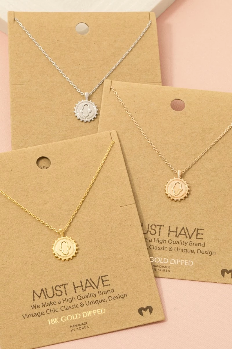 Gold Dipped Hamsa Coin Pendant Necklace