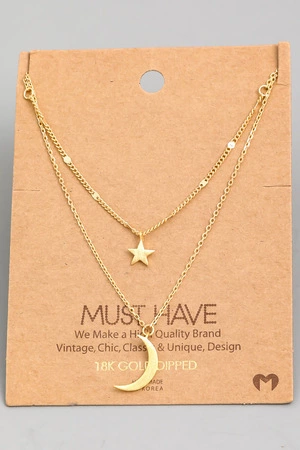 Layered Moon And Star Pendant Necklace