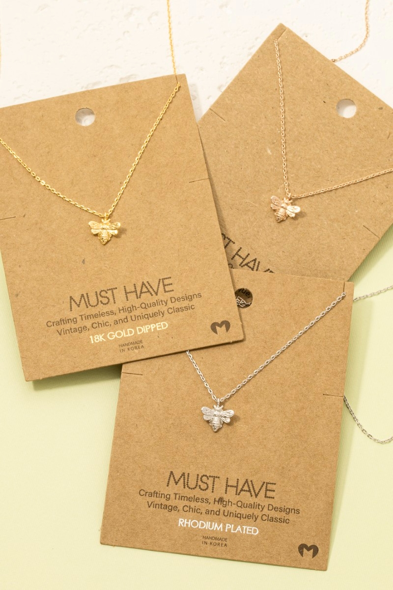 Gold Dipped Mini Bee Pendant Necklace