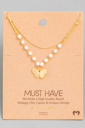 Layered Butterfly Pendant Necklace