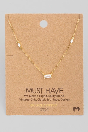 Dainty Rectangle Crystal Pendant Necklace